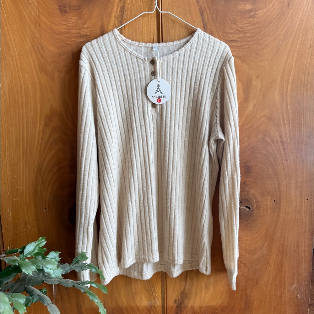 NWT Anrabess Beige Ribbed Long Sleeve Top - Picture 6 of 6